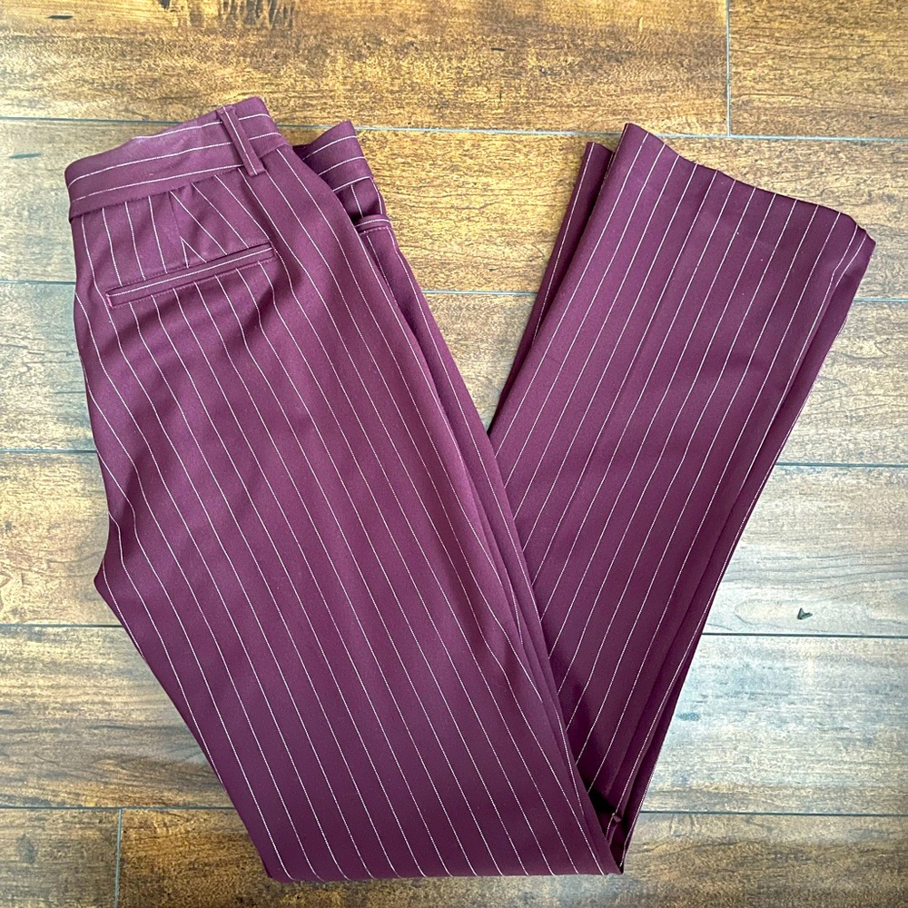Express Columnist Barely Boot Midrise suit pant - burgundy pinstripe Size 6